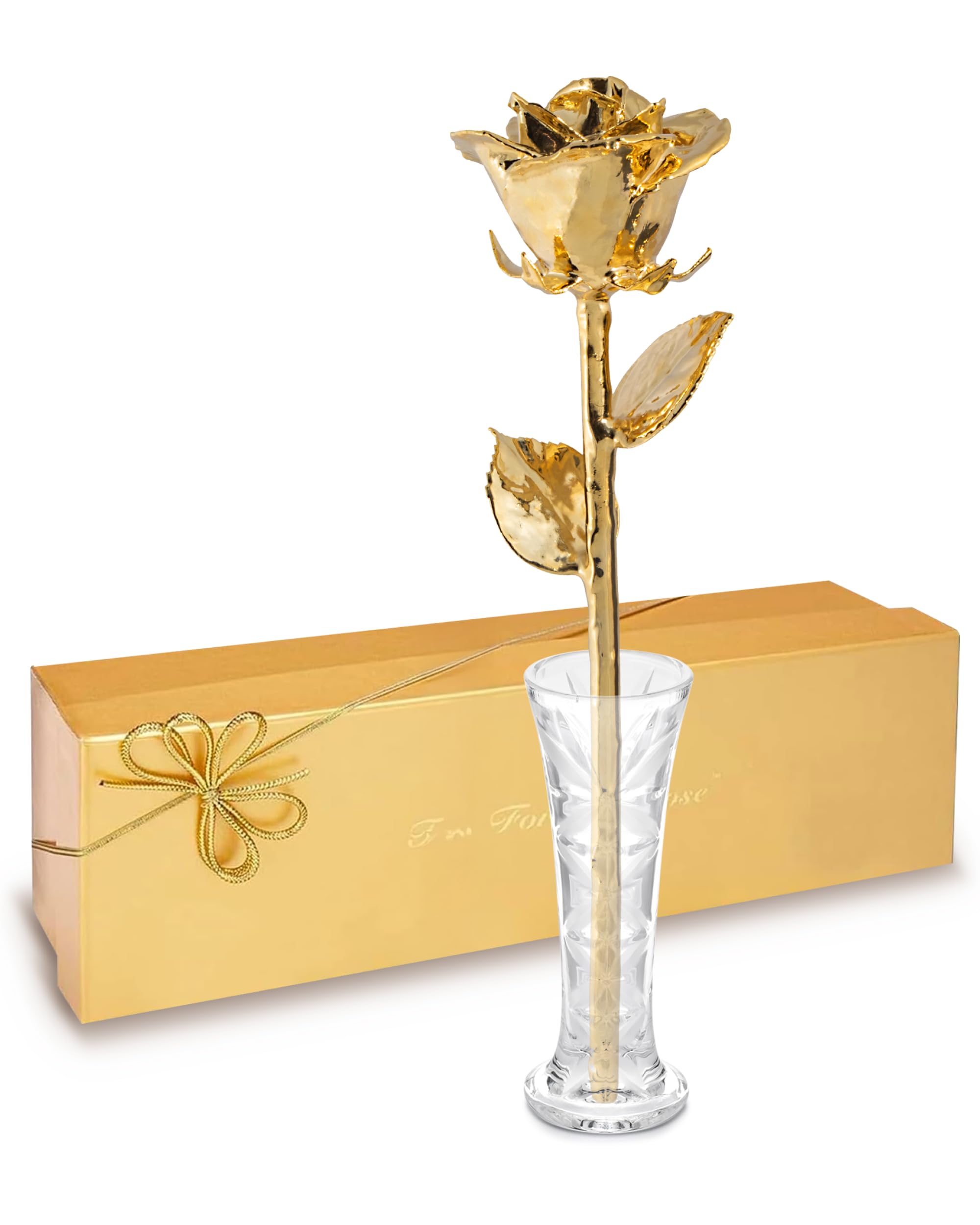 Forever Rose Real 24K Gold Rose, Genuine, One of A Kind Hand Dipped in 24K Gold, Everlasting & Beautiful, Romantic Gifts for Women and Men