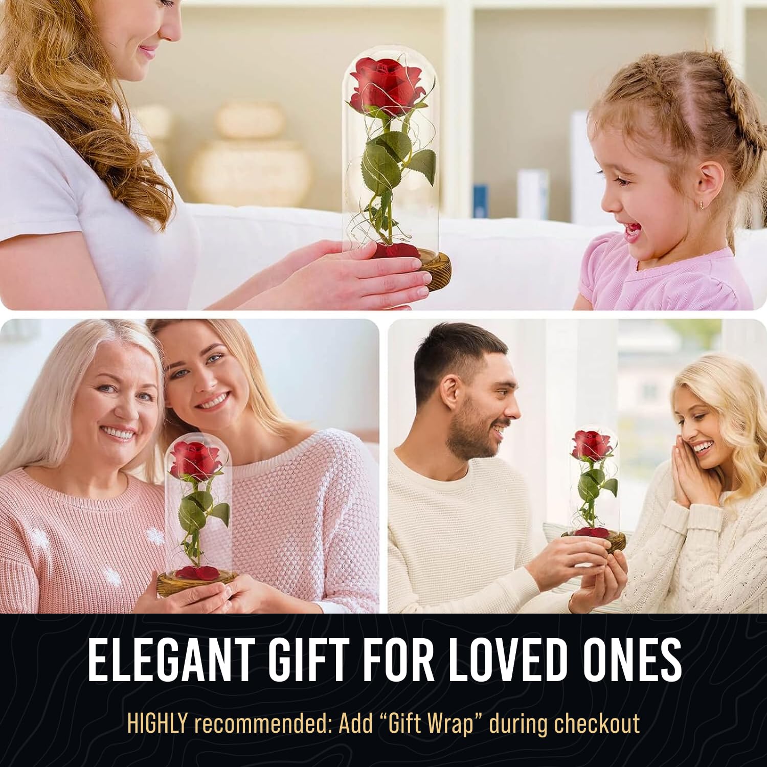 Norcalway Premium Valentines Day Gifts for her - Rose in Glass Dome with 6hr Timer - Birthday Gifts for Women, Mom from Daughter, Son, Kids - Beauty and The Beast Rose in a Glass Dome for Decorations