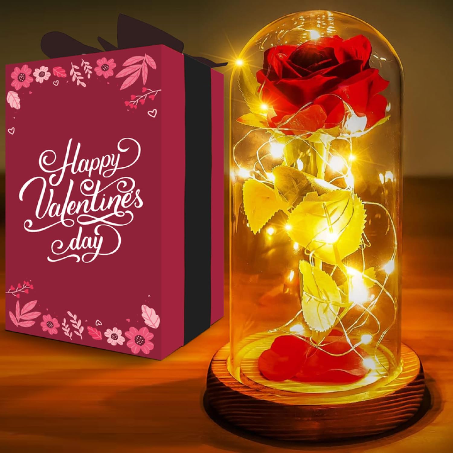 Norcalway Premium Valentines Day Gifts for her - Rose in Glass Dome with 6hr Timer - Birthday Gifts for Women, Mom from Daughter, Son, Kids - Beauty and The Beast Rose in a Glass Dome for Decorations