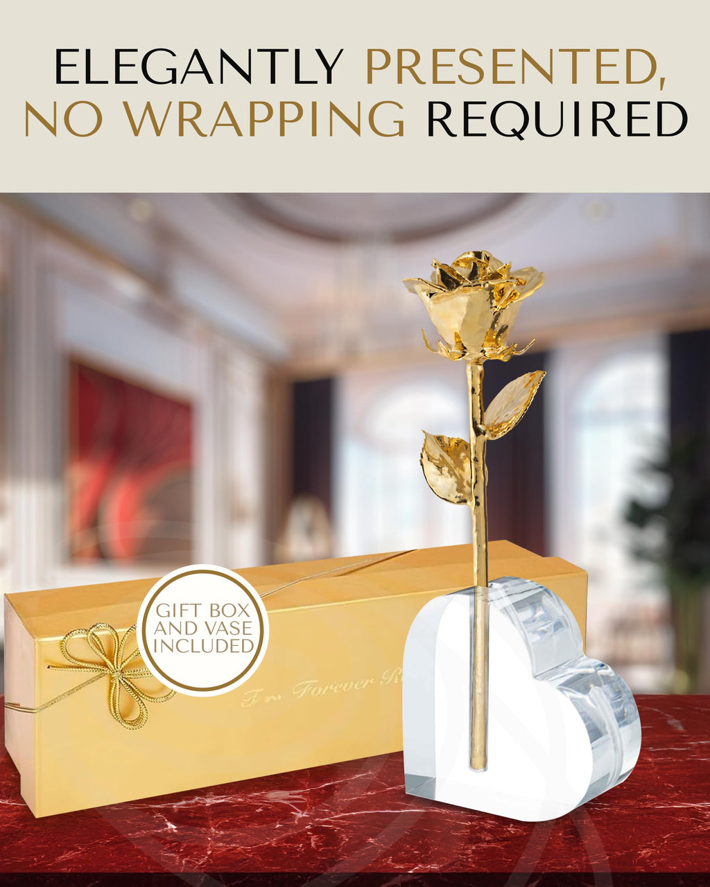 Forever Rose Real 24K Gold Rose, Genuine, One of A Kind Hand Dipped in 24K Gold, Everlasting & Beautiful, Romantic Gifts for Women and Men