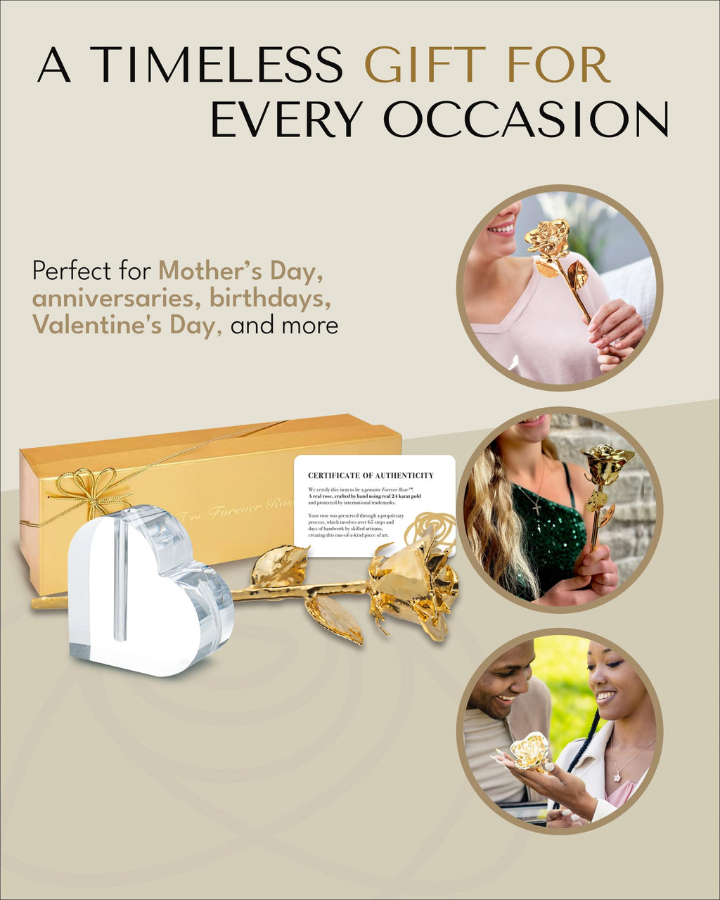 Forever Rose Real 24K Gold Rose, Genuine, One of A Kind Hand Dipped in 24K Gold, Everlasting & Beautiful, Romantic Gifts for Women and Men